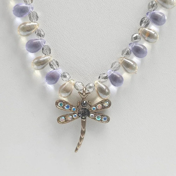 Kirks Folly Dragonfly Pendant Necklace With Beaded Strand Crystal Accents - Picture 2 of 5